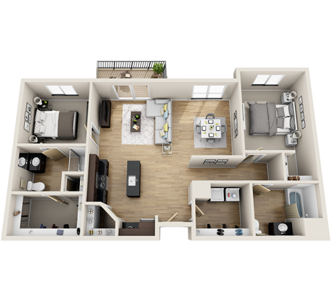 Floor plan for 2 beds, 2 baths, 1138 sqft